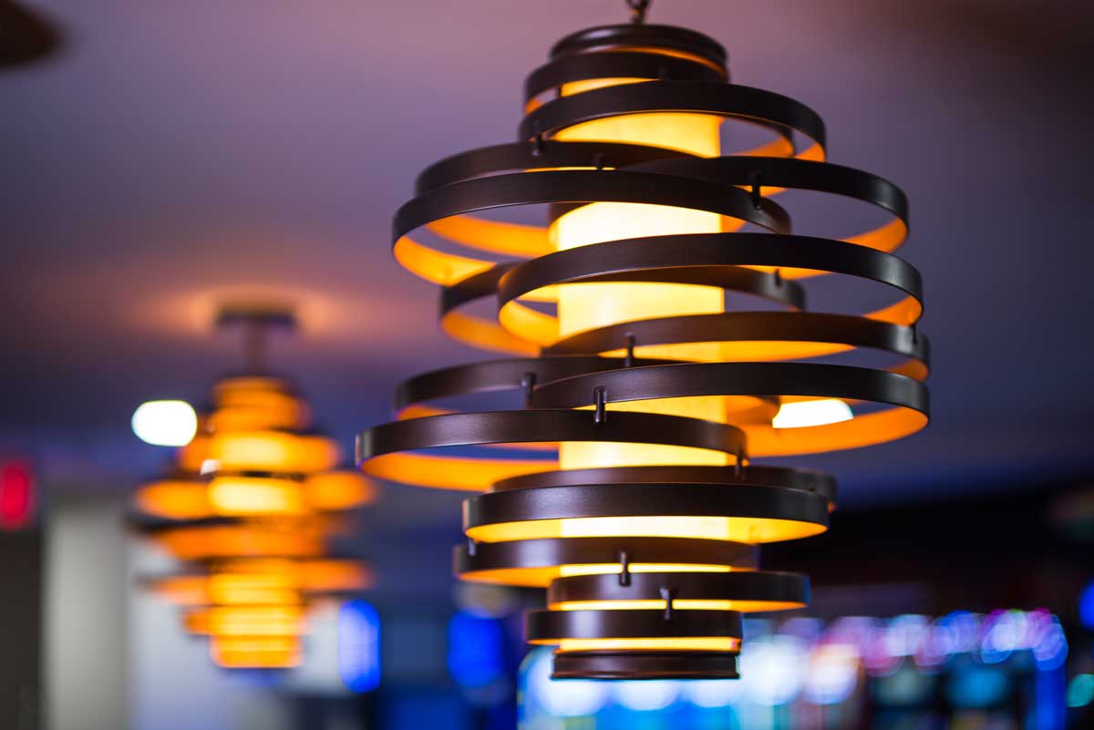 Complex overhead light fixtures in a casino